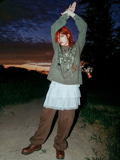 Washed Punk Oversize Long Sleeve T-Shirt ＆ Short Sleeve T-Shirt WN15888