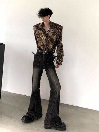 Leopard Print Shoulder Pad Long Sleeve Shirt WN9161