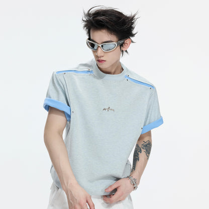 Contrast Panel Deconstructed Folded Sleeve Short Sleeve T-Shirt WN26995