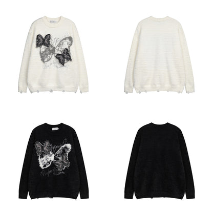 Butterfly Patchwork Embroidery Knit Sweater WN11539