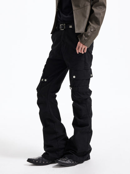 Snap Button Strap Mid-High-Rise Flare Pants WN27307