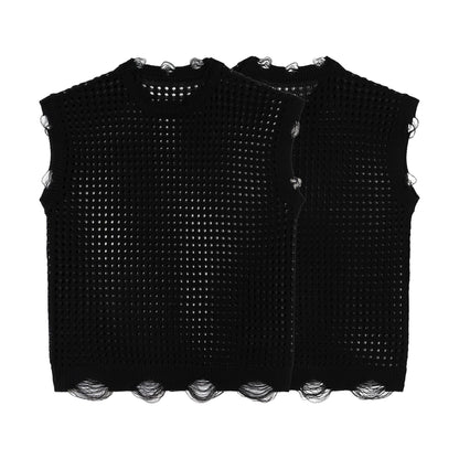 Mesh Damage Design Knit Vest WN25757