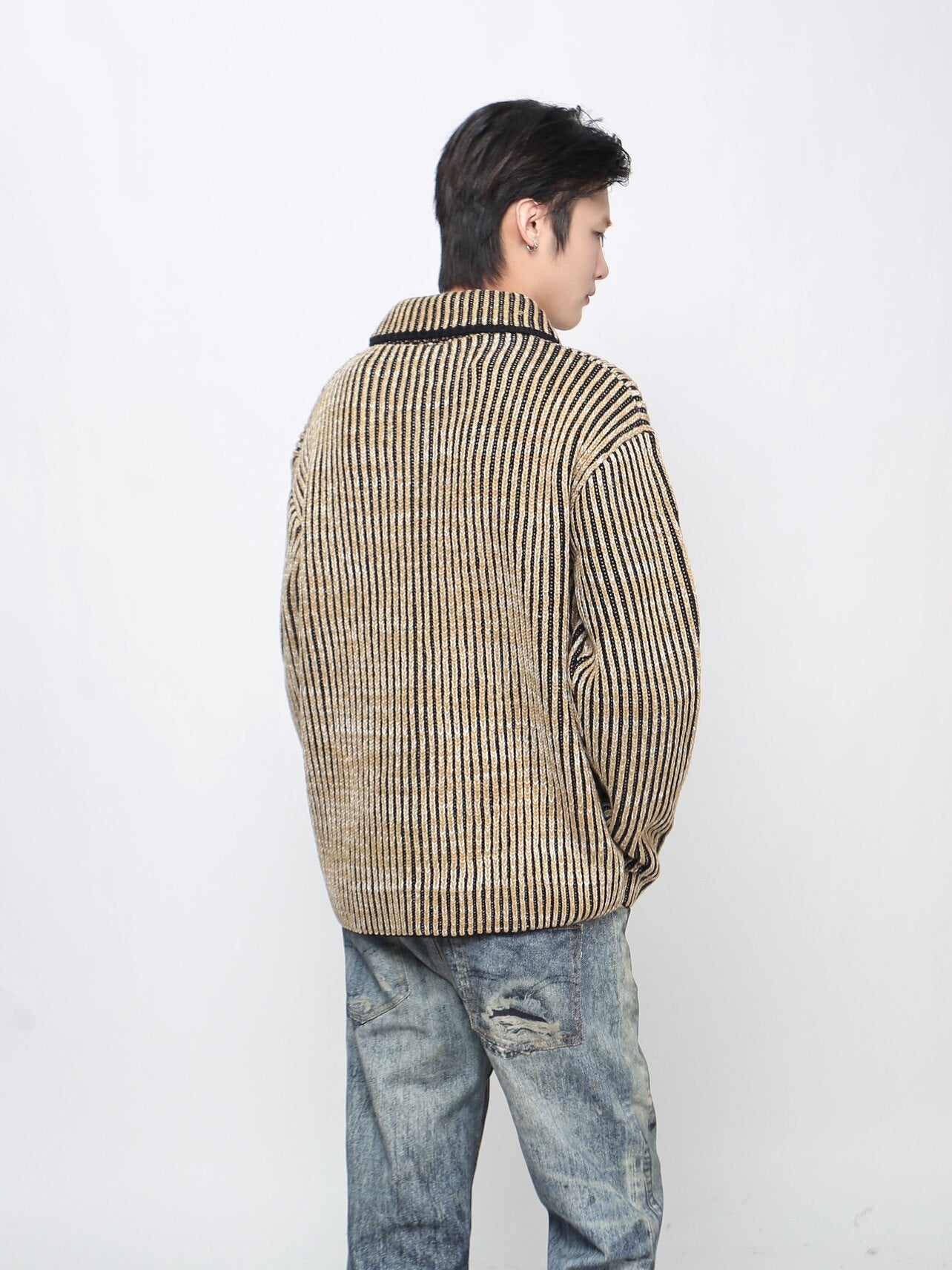 Gradient Stripe Knit Zipper Cardigan WN24467
