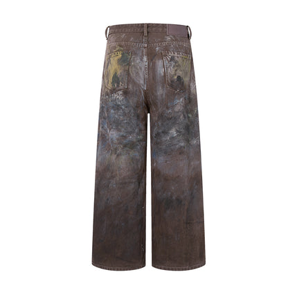 Paint Graffiti Washed Wide Leg Denim Jeans WN23046