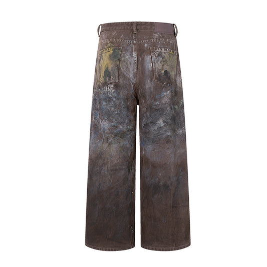 Paint Graffiti Washed Wide Leg Denim Jeans WN23046