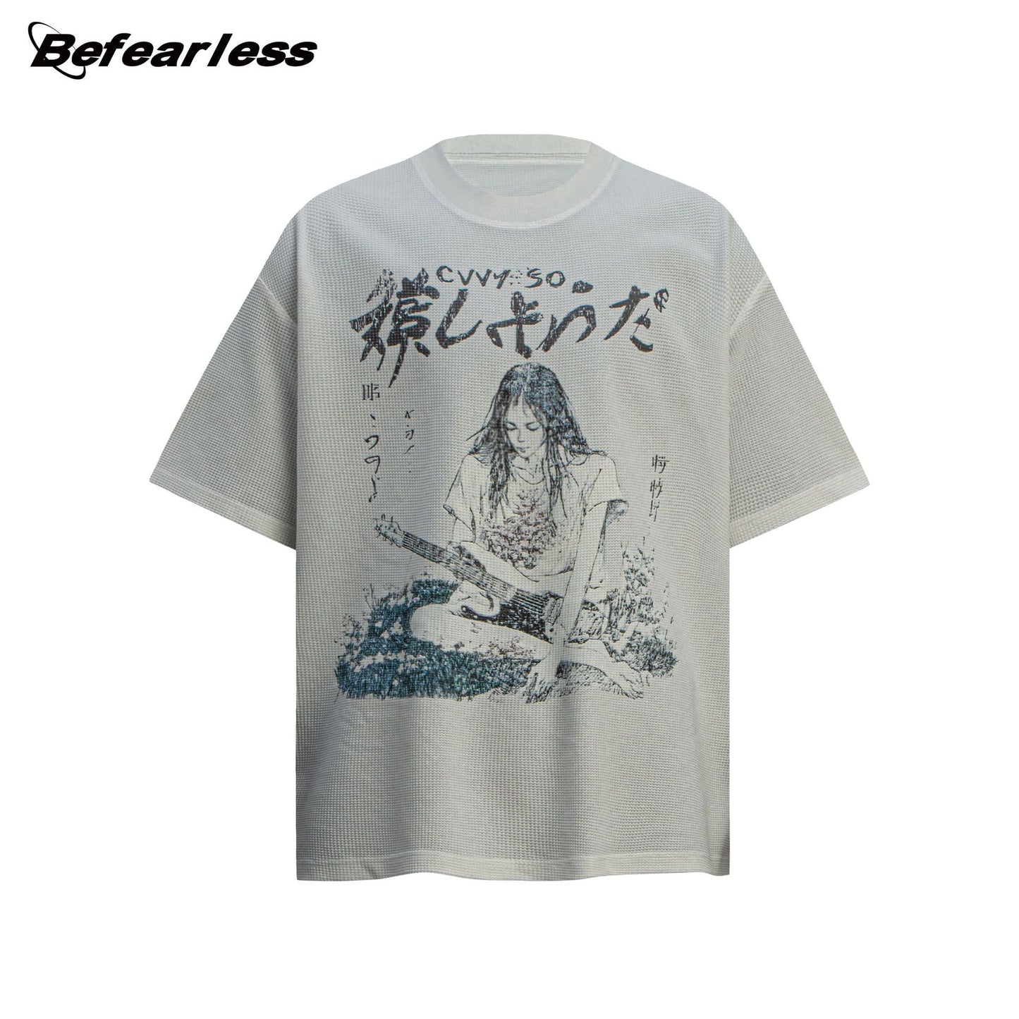 Waffle Portrait Print Oversize Short Sleeve T-Shirt WN26388