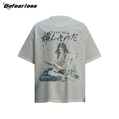 Waffle Portrait Print Oversize Short Sleeve T-Shirt WN26388