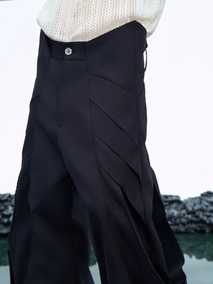 Asymmetrical Pleats Wide Leg Cargo Trousers WN10527