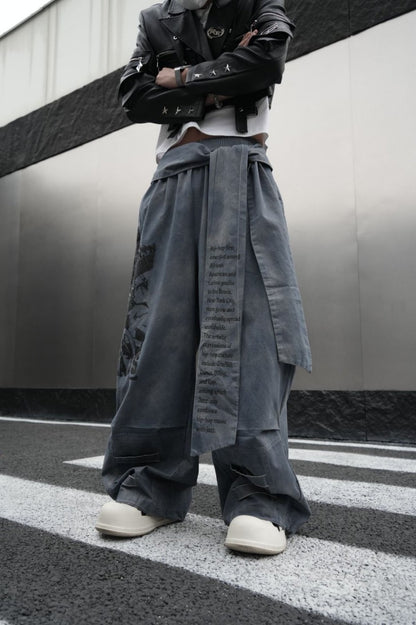 Graphic Print Text Detail Wide Leg Pants WN28088