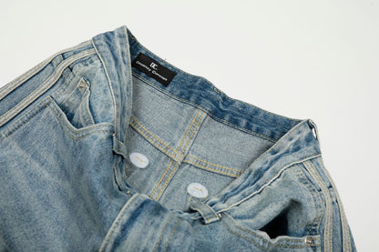 Washed Side Stripe Curved Denim Jeans WN26151