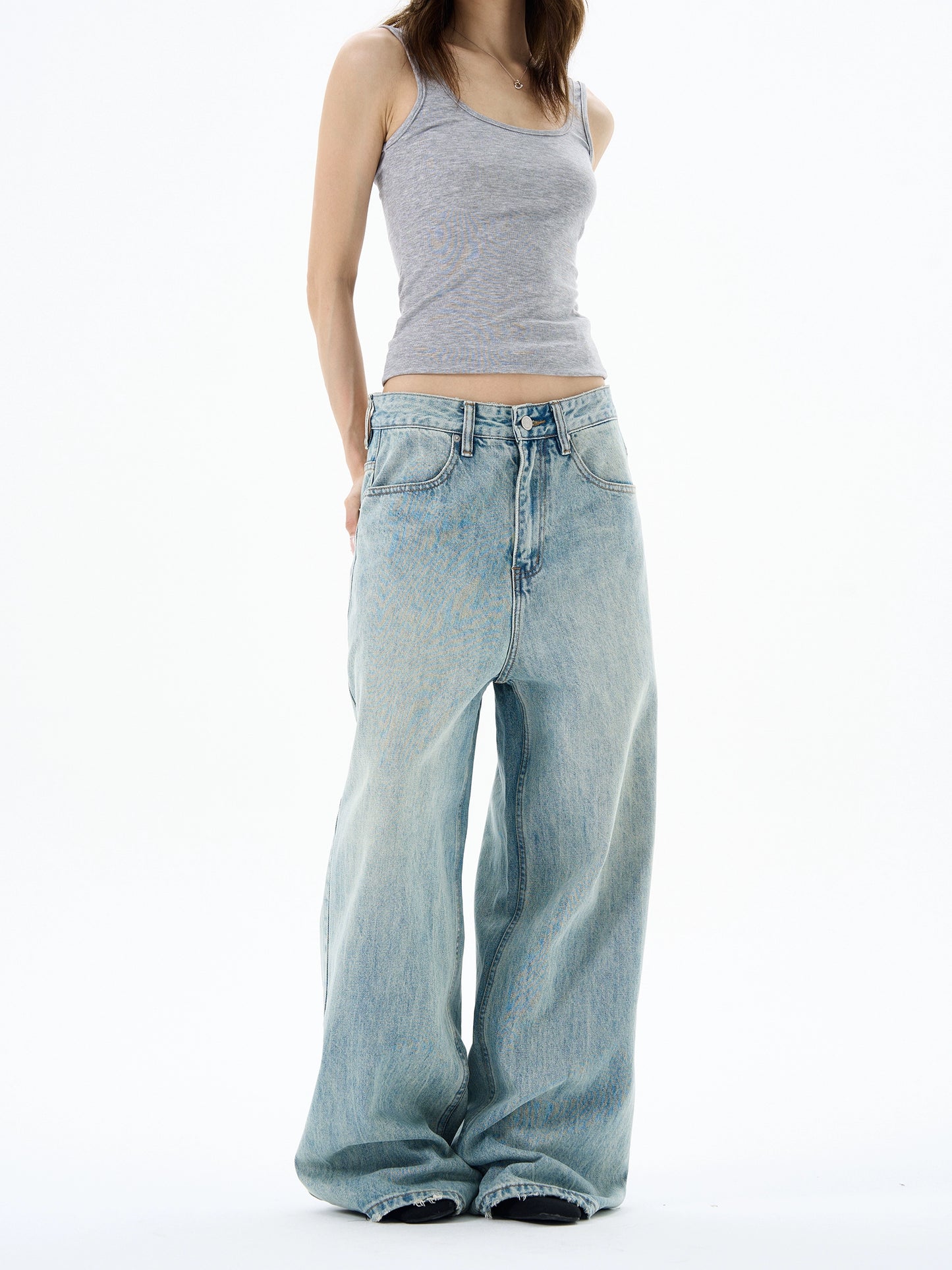Raw Edge Wide Leg Denim Jeans WN19209