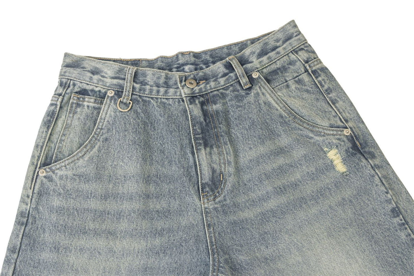 Washed Damage Wide-Leg Straight Denim Jeans WN16206