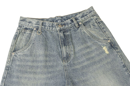 Washed Damage Wide-Leg Straight Denim Jeans WN16206