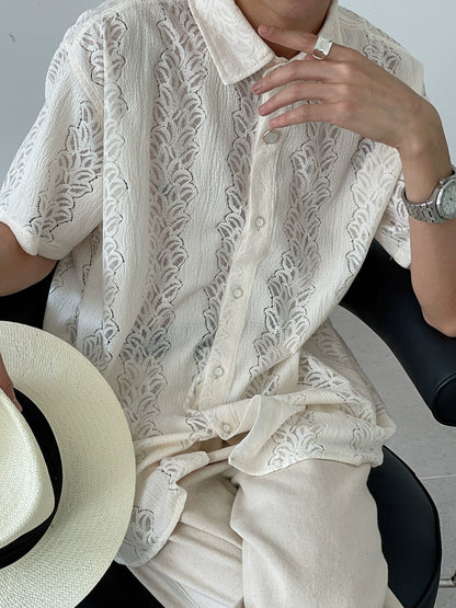 Oversize Lace Mesh Short Sleeve Shirt WN7430