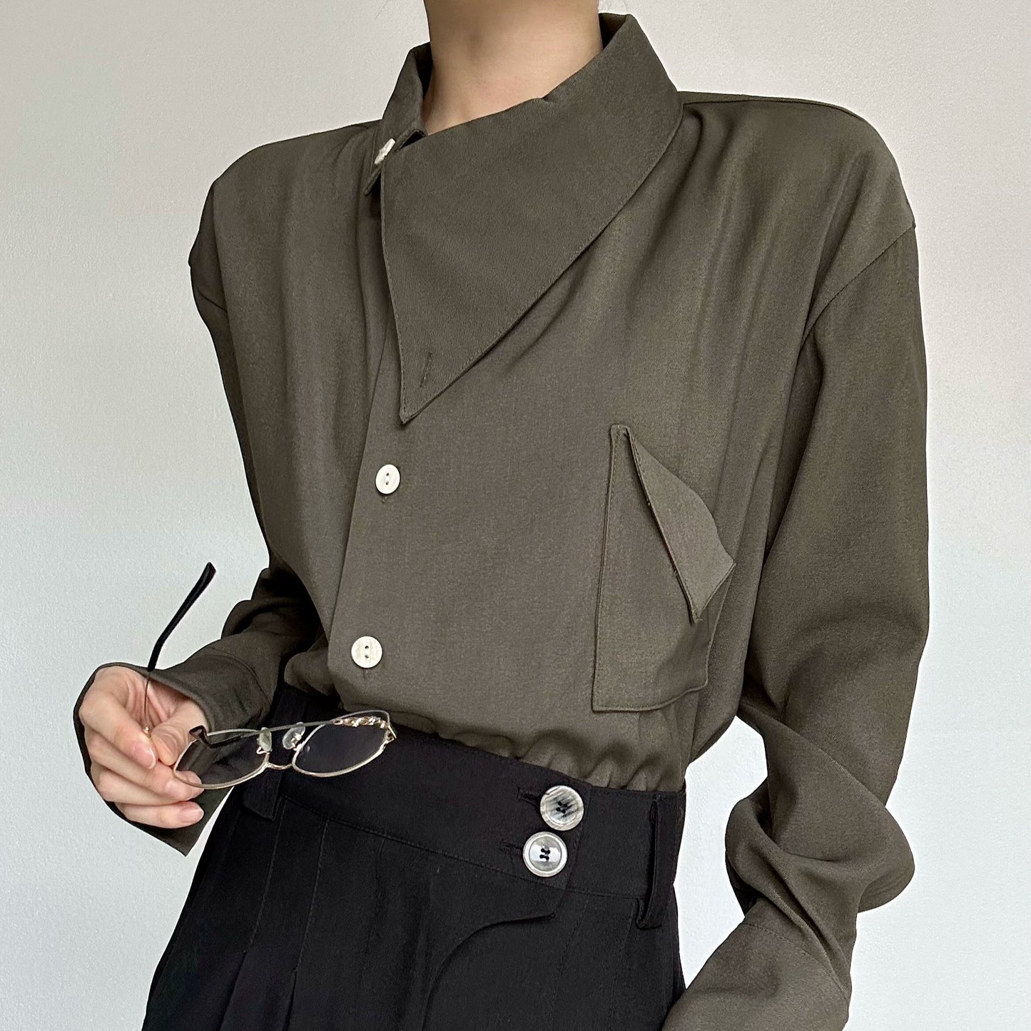 Asymmetric Neckline Long Sleeve Shirt WN19633