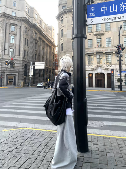 Black-Gray Patchwork Oversize Jacket WN19818