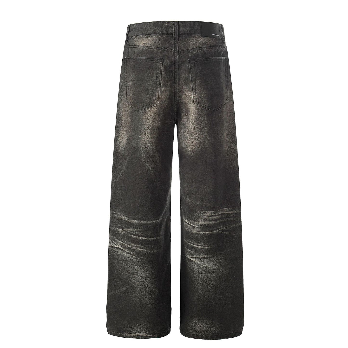 Washed Fade Whisker Wide Leg Straight Denim Jeans WN25881