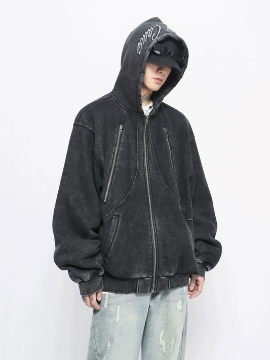 Fleece Linning Patchwork Zipper Hoodie WN10939