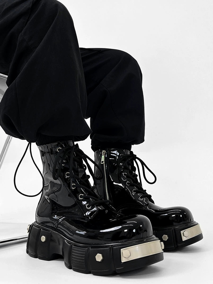 Chunky Sole Zipper Design High-Top Leather Boots WN19175