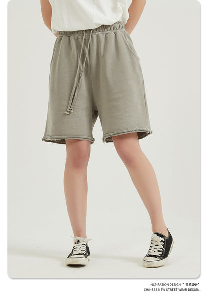Washed Vintage Raw Edge Short Sweatpants WN6628