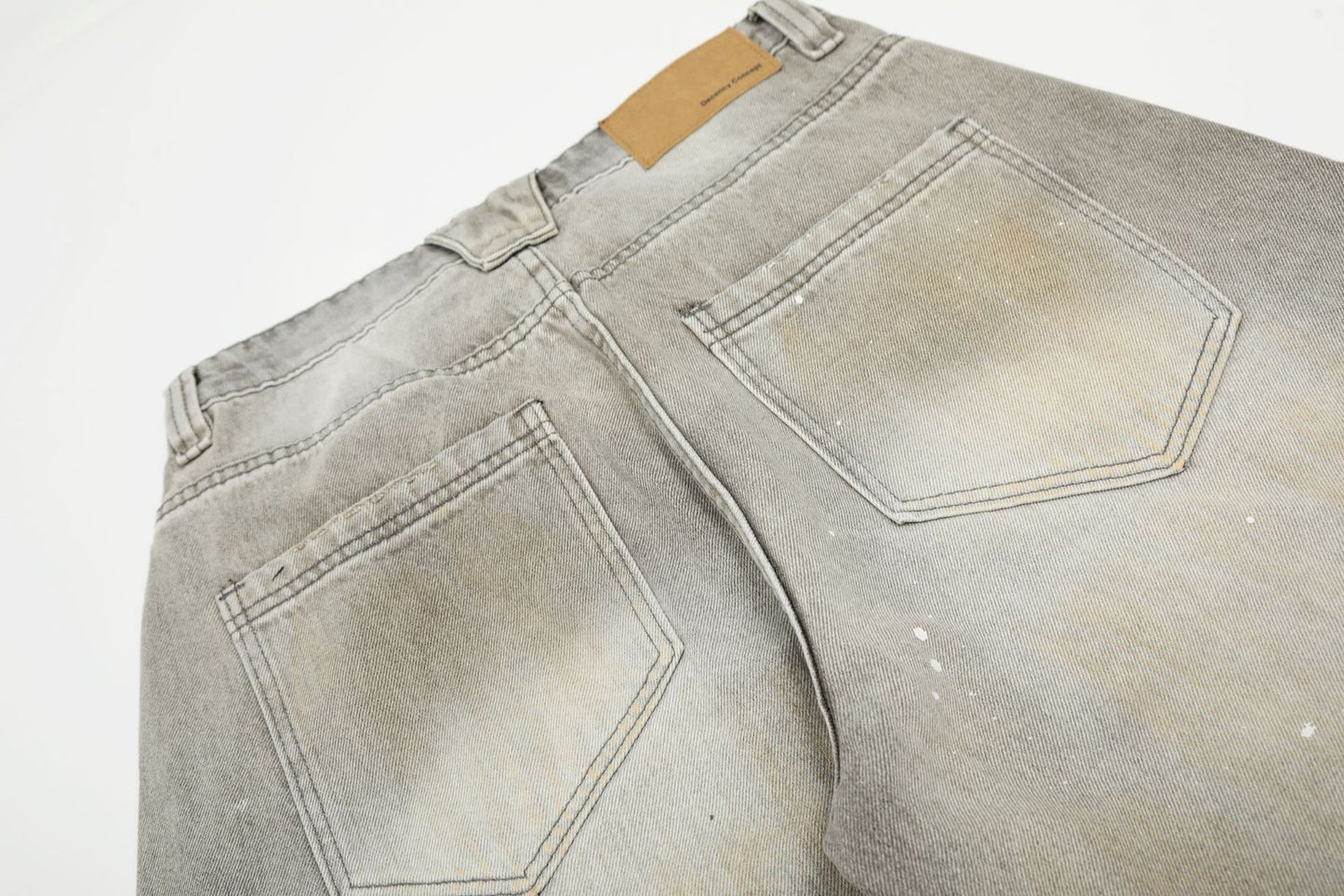 Ink Splash Damage Curved Wide Leg Denim Jeans WN26166