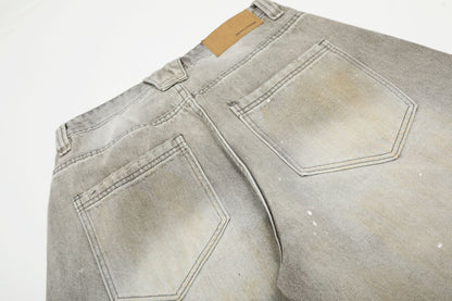 Ink Splash Damage Curved Wide Leg Denim Jeans WN26166