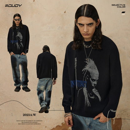 Asymmetric Drawstring Patchwork Knit Sweater WN12585