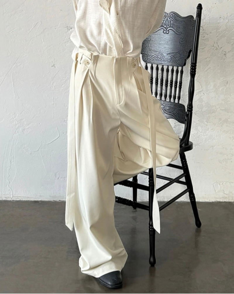 Adjustable Drawstring Pleats Straight Trousers WN20010