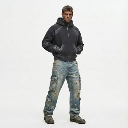 Tie-Dye Contrast Panel Half-Zip Hoodie WN28052