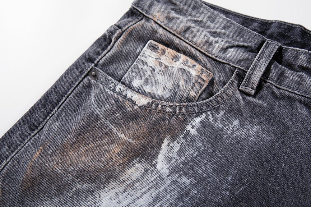 Paint Damage Wide Leg Denim Jeans WN27980