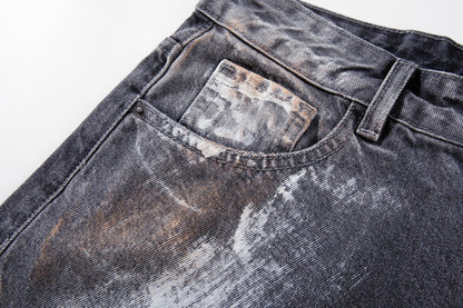 Paint Damage Wide Leg Denim Jeans WN27980