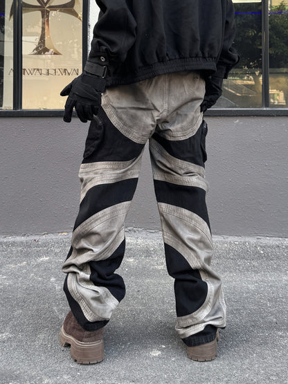 Damage Wash Patchwork Wide Leg Pants WN23021