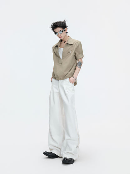 Fake Layered Workwear Elastic Hem Short Sleeve Shirt WN26992
