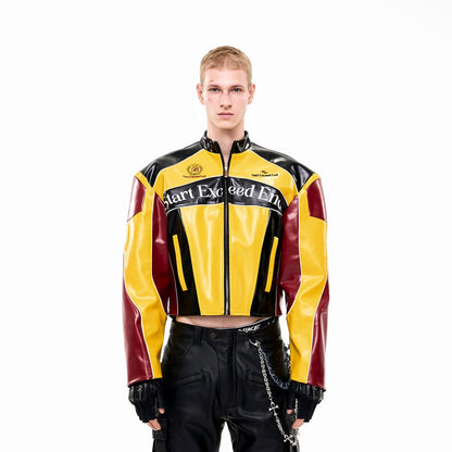 Logo Embroidery Stand Neck PU Leather Short Jacket WN21807