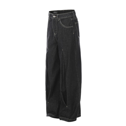 Washed Wide Leg Curved Denim Jeans WN25887