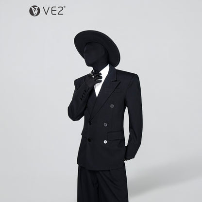 Double Breasted Tailored Jacket & Wide Leg Pleats Trousers Setup WN24307