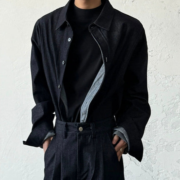 Minimalist Denim Long Sleeve Shirt & Washed Denim Jeans Setup WN19958