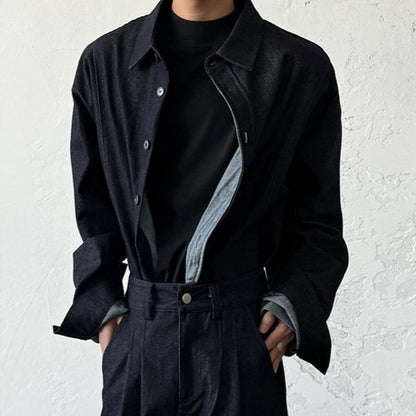 Minimalist Denim Long Sleeve Shirt & Washed Denim Jeans Setup WN19958