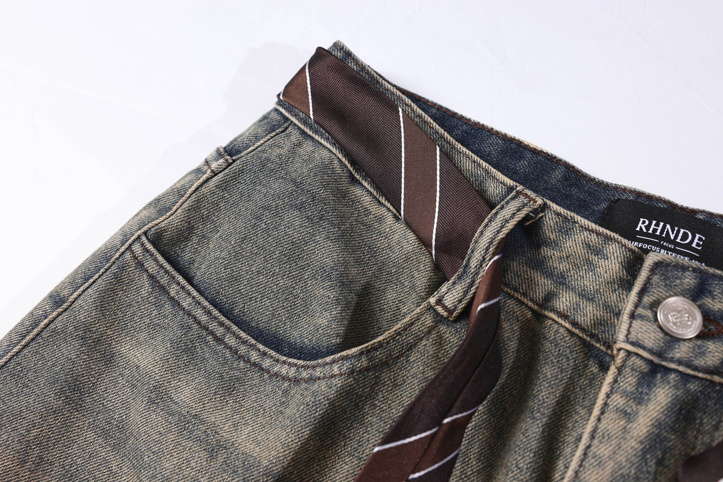 Washed Rose Embroidery Wide Leg Curved Denim Jeans WN25865
