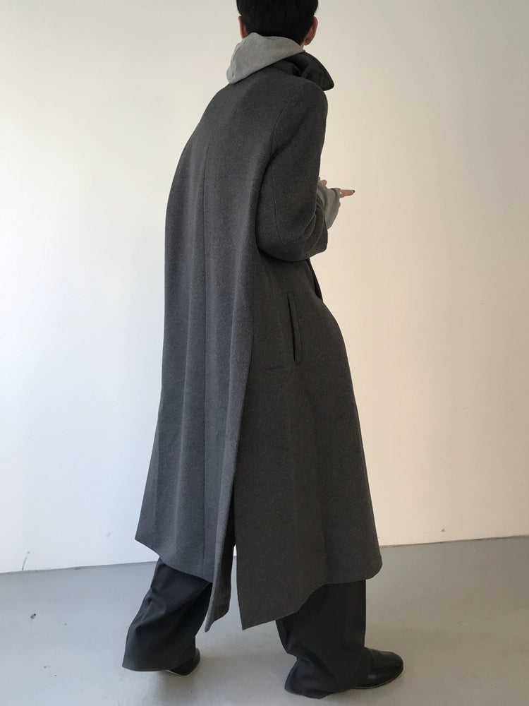 High Slit Single-Breasted Wool Coat WN21595
