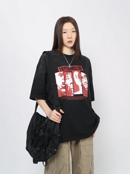 Washed Graphic Print Oversize Short Sleeve T-Shirt WN24434