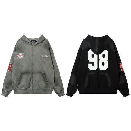 Letter Print Oversize Zipper Hoodie WN11231