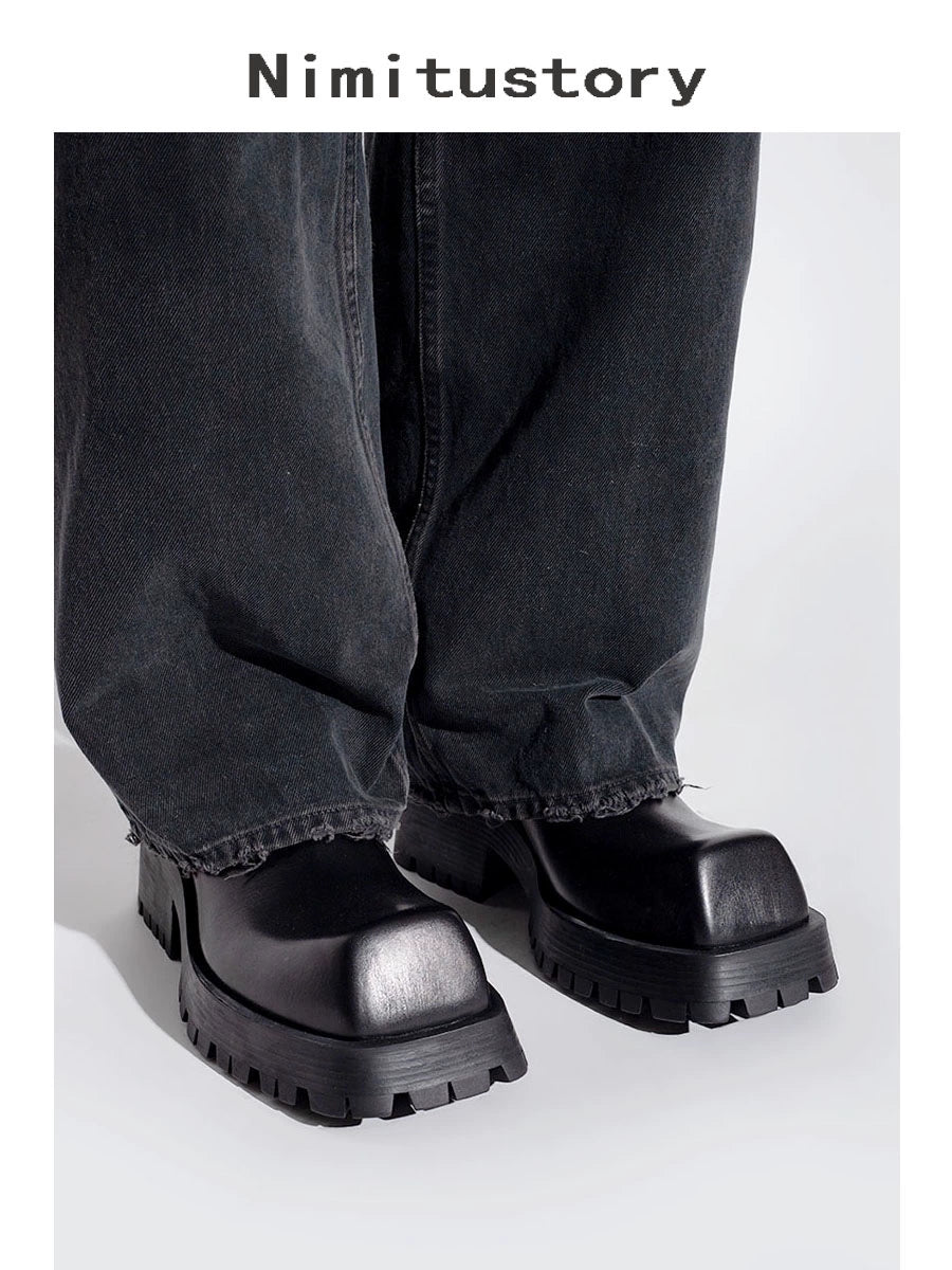 Upturned Toe Square Toe Chunky Sole Leather Derby Shoes WN20601