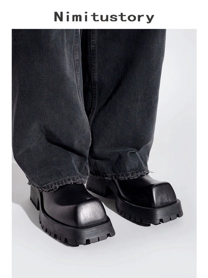 Upturned Toe Square Toe Chunky Sole Leather Derby Shoes WN20601