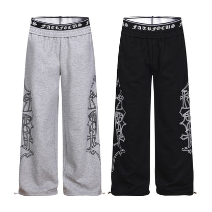 Letter Print Deconstruction Wide Leg Sweatpants WN26110