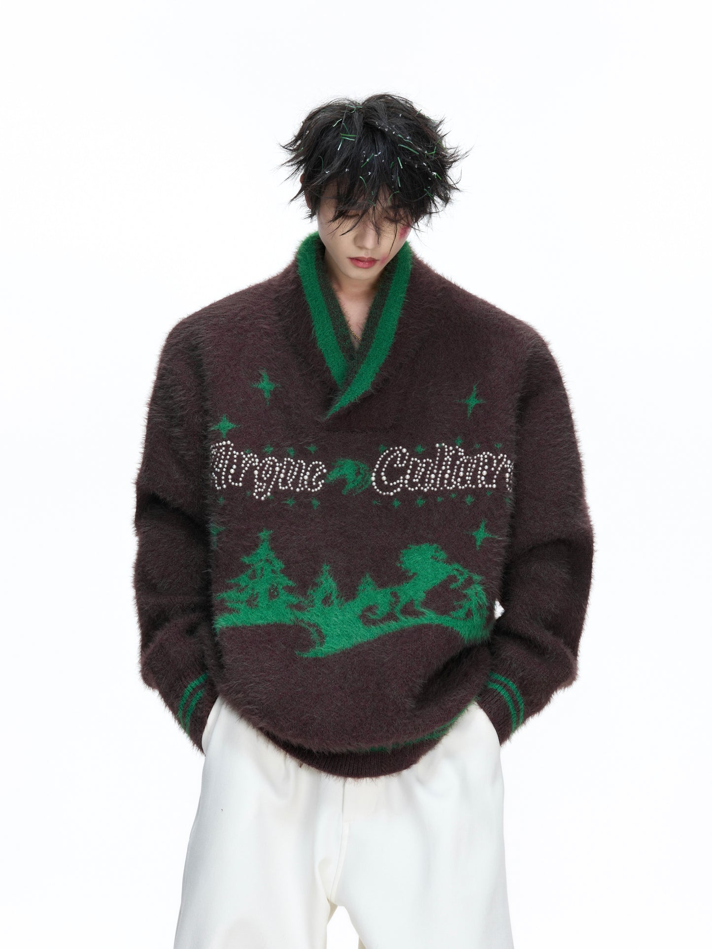 Woolen V-neck Knit Sweater WN22659