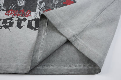 Washed Portrait Letter Print Short Sleeve T-Shirt WN25387