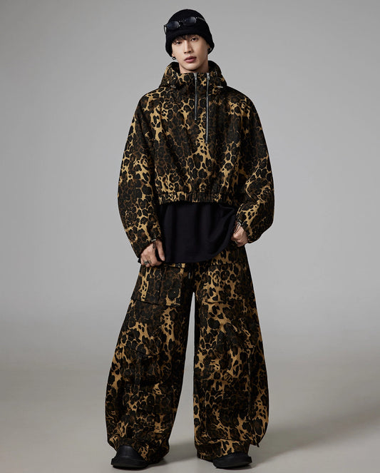 Leopard Stand Neck Hooded Jacket & Leopard Pants Setup WN22291