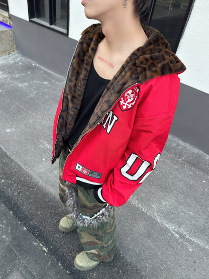 Leopard Print Reversible Fleece Lining Hooded Jacket WN23011