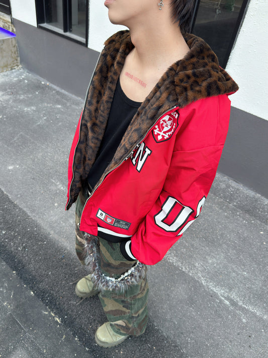 Leopard Print Reversible Fleece Lining Hooded Jacket WN23011